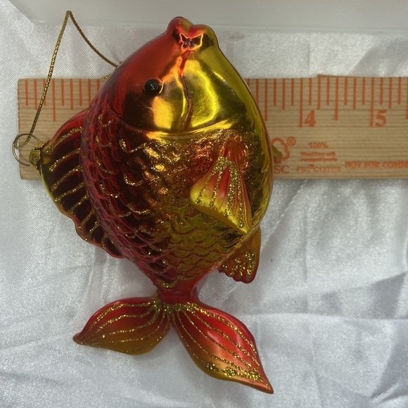 Tropical Fish Yellow Red Glass Glitter Christmas Holiday Ornament Decoration - Picture 9 of 10